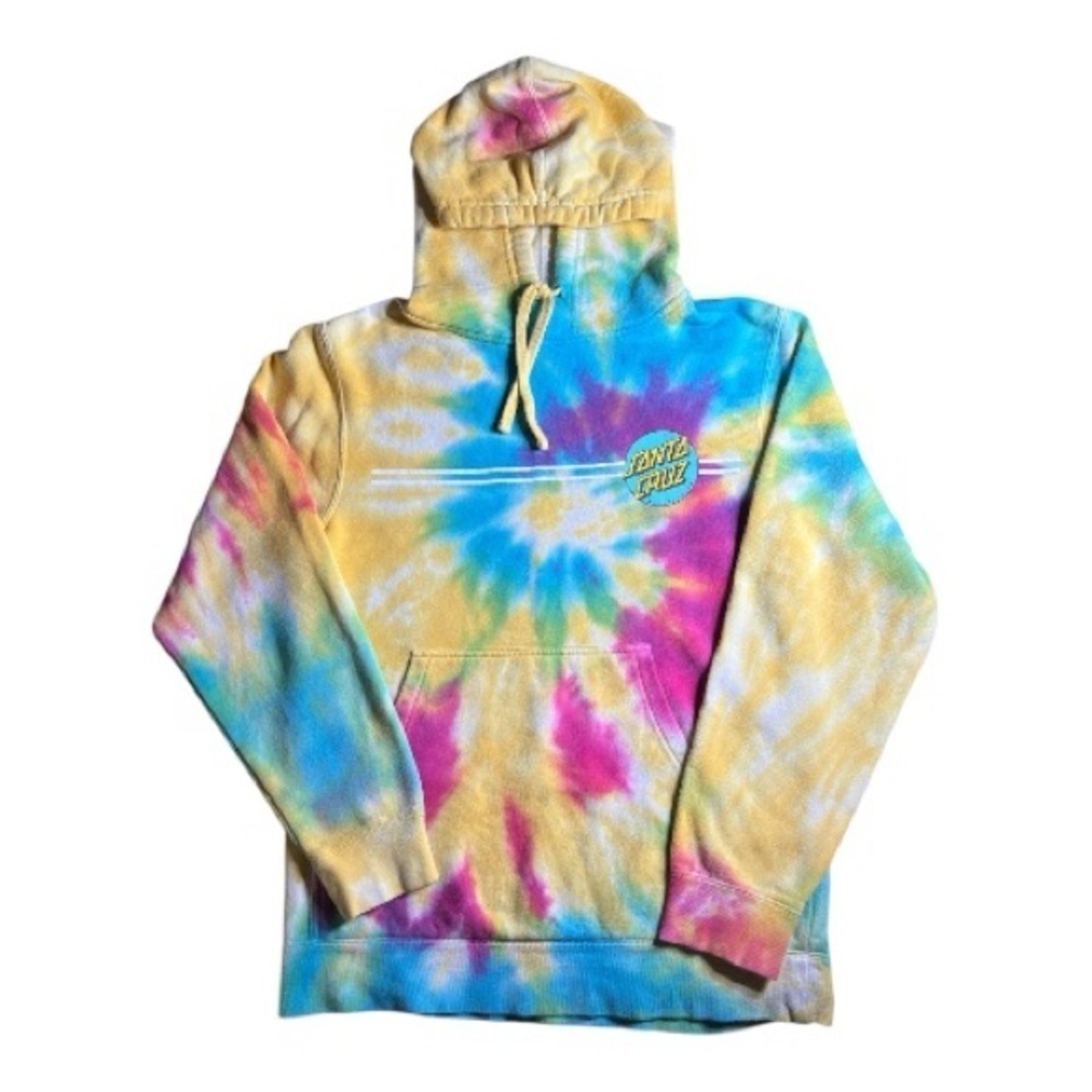 Santa Cruz Skateboards Tie-Dye Tee - Blue and Yellow, Women’s small